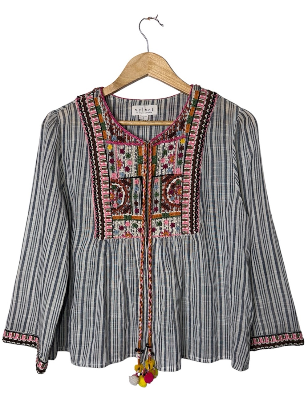 Velvet by Graham & Spencer Striped Embroidered Open-Front Top Small - Picture 5 of 11